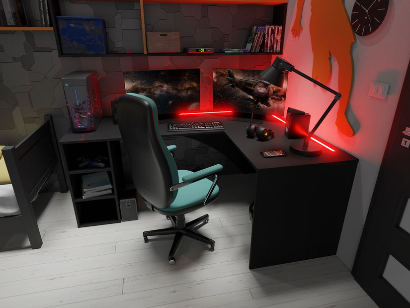 Rohový herní pc stůl Carbon (černá) (P) (s RGB osvětlením) *výprodej