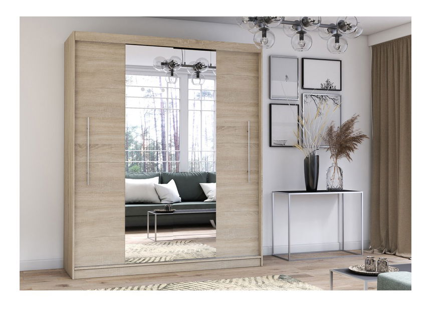 Šatní skříň Thovan (dub sonoma + dub sonoma + zrcadlo)