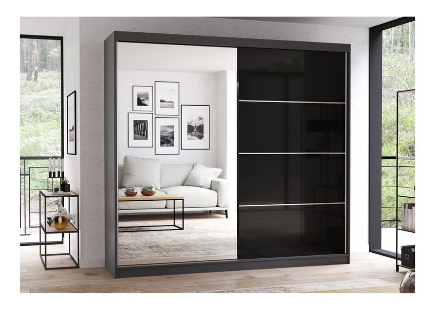 Šatní skříň Mebur 31 230 (černá + lesk černý)