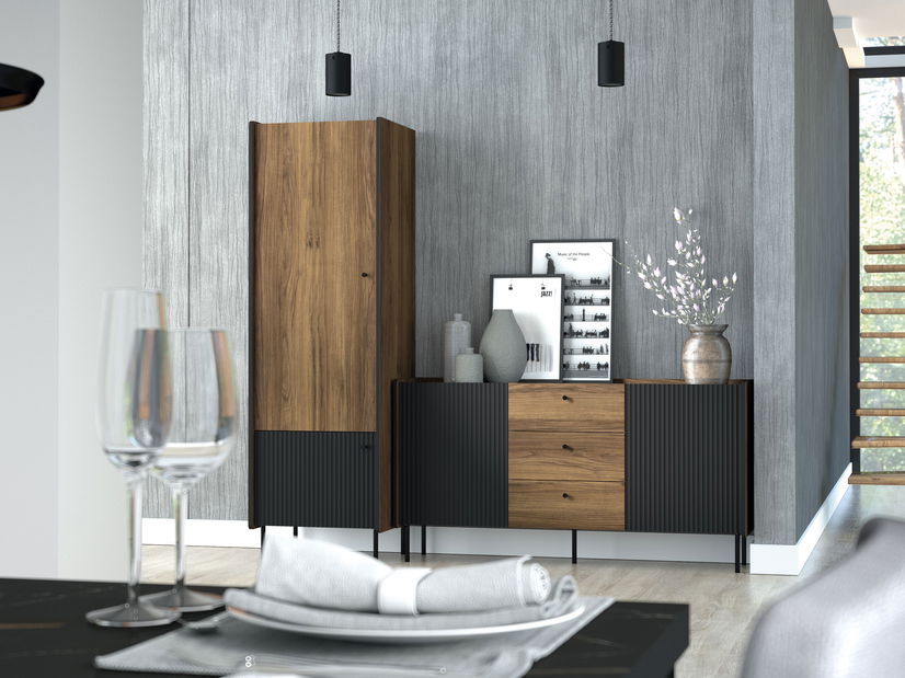 Policova skříň Phelan P2 (ořech warmia + černá)