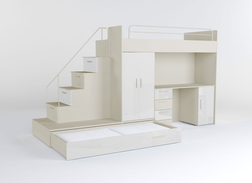 Dětská postel Ruby V (kašmír + lesk bílý) (s rošty)