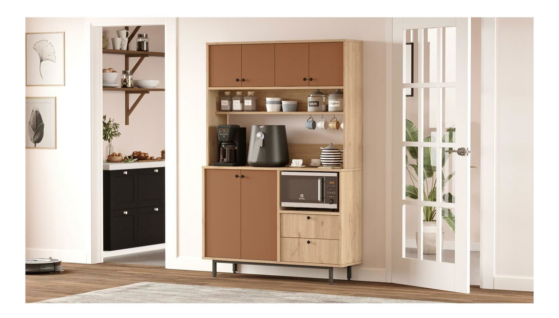 Policová skříň Rebutia 5 (dub + cihlová)