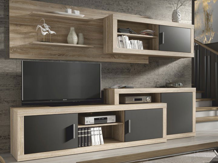 Obývací stěna Olaf (dub sonoma + šedá)