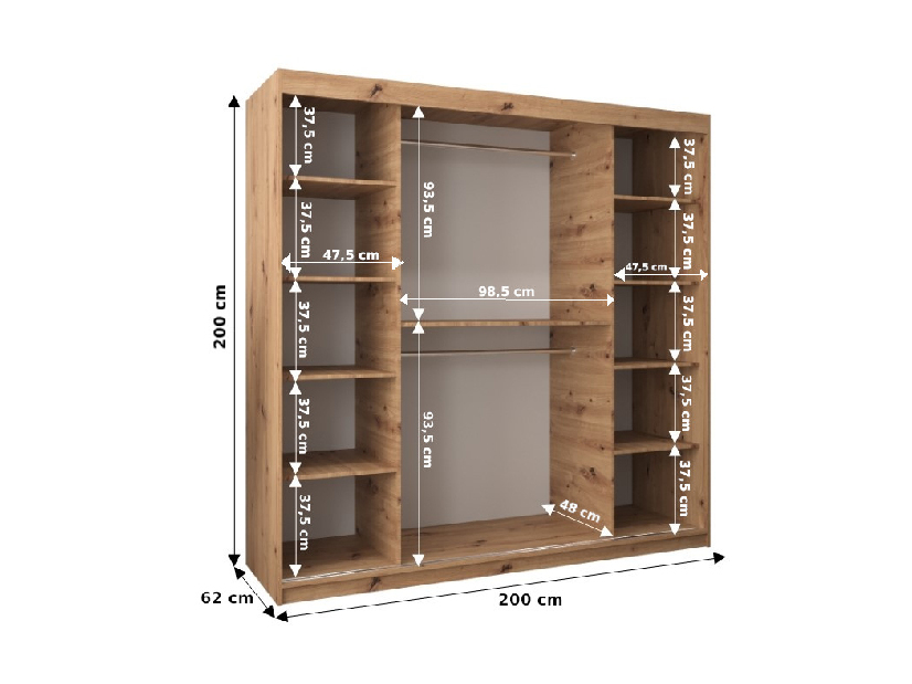 Šatní skříň 200 cm Toki 1 (Černá matná + Dub artisan)