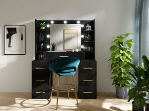 Toaletní stolek Bronetta 1 (černá) (se zrcadlem) (s LED osvětlením)