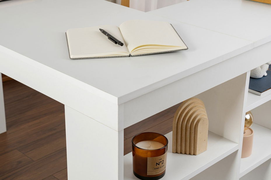 Rohový PC stolek Cete (tmavé dřevo + černá)