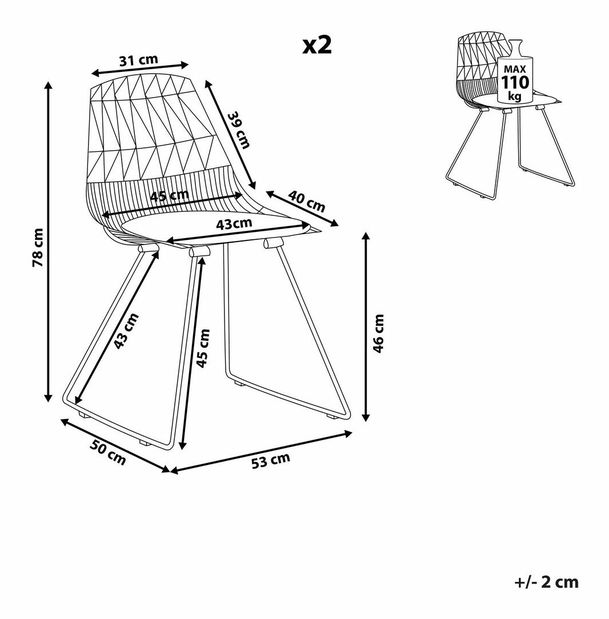 Set 2ks. jídelních židlí Harlem (stříbrná)