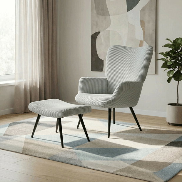 Křeslo s taburetkou Laruigo (modrá)