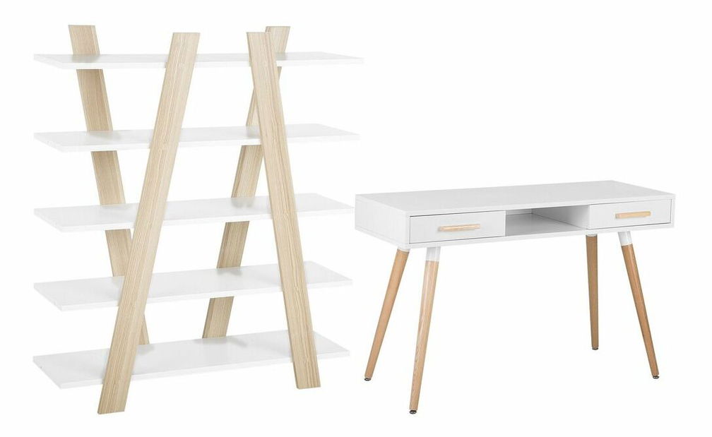 Kancelářská sestava Enzo (bílá + světlé dřevo)