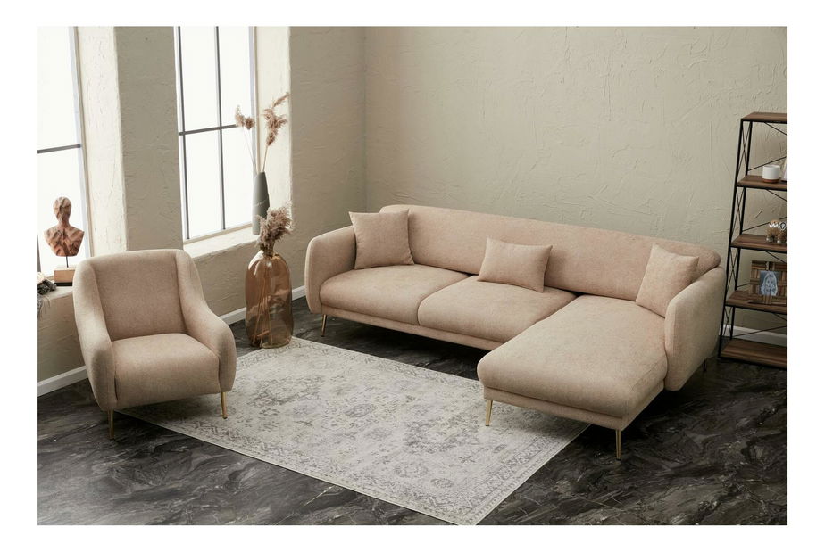 Rohová sedačka Simeon (P) (béžová + zlatá)