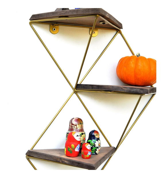 Dekorativní nástěnná police Duvelo 18 (ořech + zlatá)