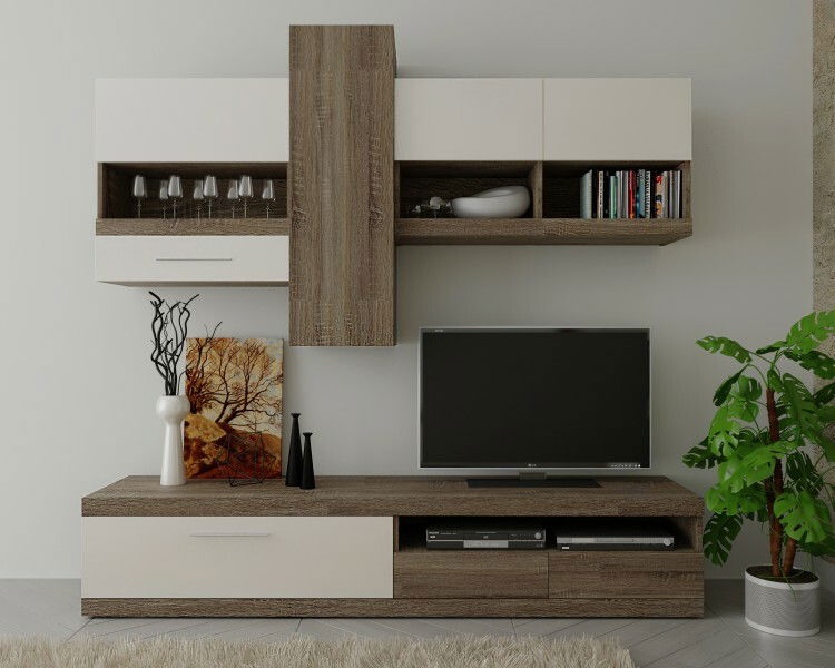 Obývací stena typ 01 Thao (dub truflovy + šampanské)