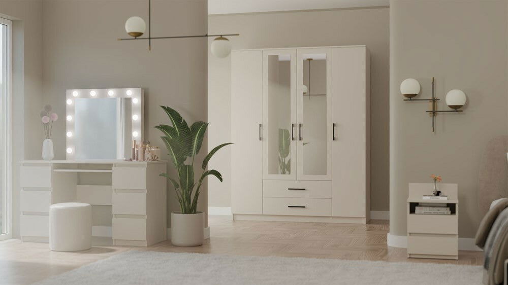 Šatní skříň Rigidez 3 (kašmír) (se zrcadlem)