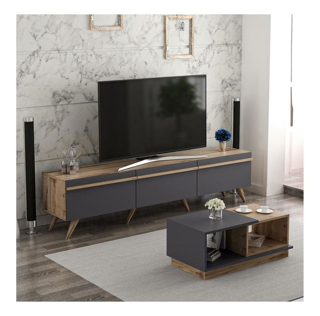 Sestava nábytku do obývacího pokoje Amstel (ořech + antracit)