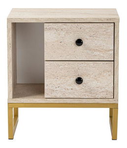 Noční stolek Glimarolla (travertin + zlatá)