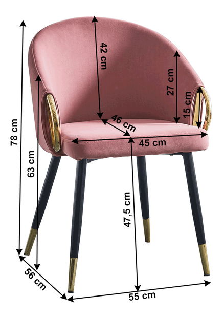 Designové křeslo Hafnon (růžová + zlatý chrom)