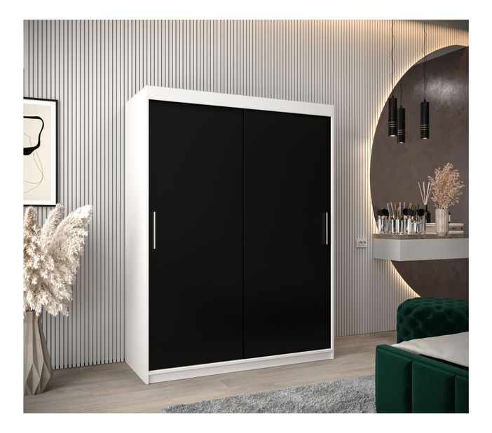 Šatní skříň 150 cm Toki (Bílá matná + Černá matná)