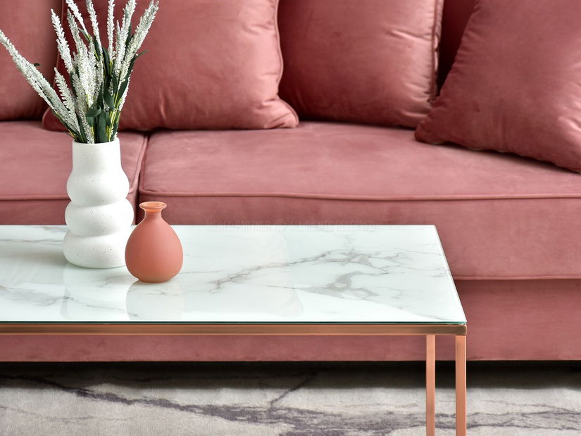 Konferenční stolek Bella Xl (bílý mramor + měděná)