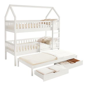Dětská patrová postel s přistýlkou 90 cm Virtuoso (bílá) (s roštem) (s úl. prostorem)
