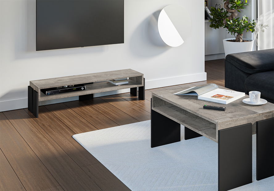 TV stolek Ramea (dub platinum grange + černá)