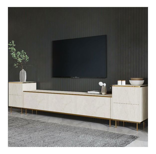 TV stolek/skříňka Iris 1 (travertin + zlatá)