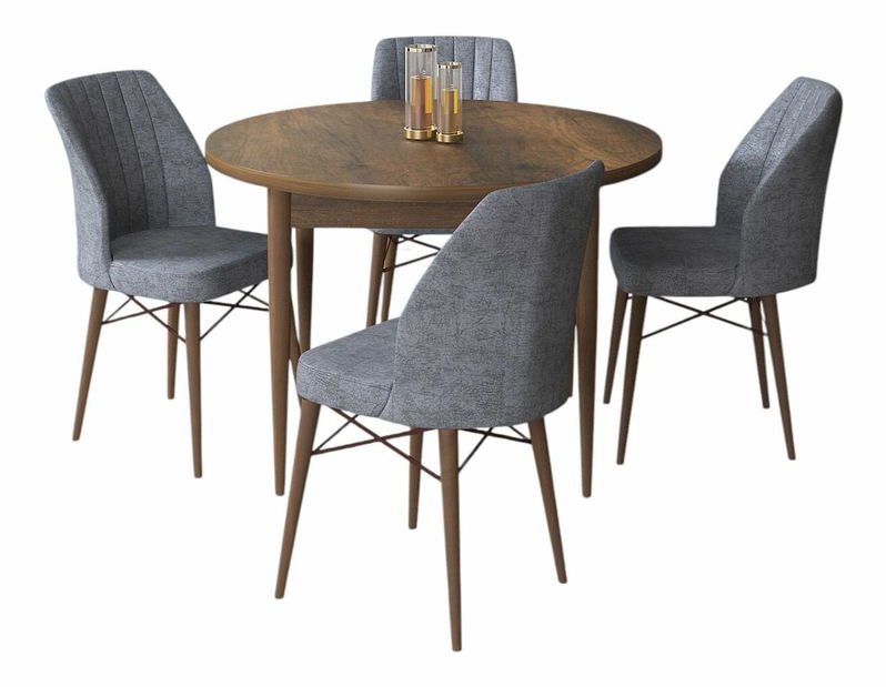 Jídelní set Roxie (ořech barokní + šedá) (pro 4 osoby)