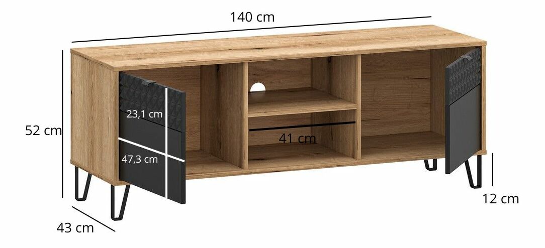 TV skříňka Botones (dub evoke + černá)