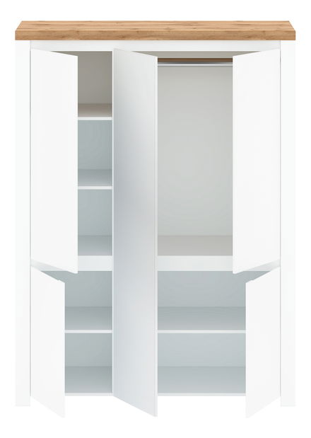 Šatní skříň Vina (bílá lesklá + dub wotan)