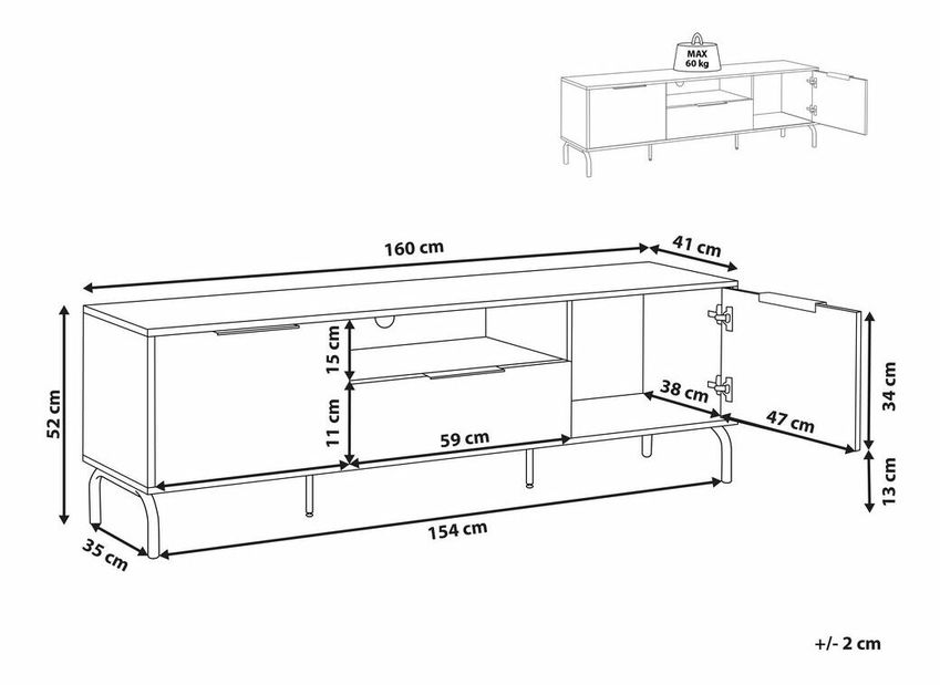 TV stolek/skříňka ALERK (černá + světlé dřevo)
