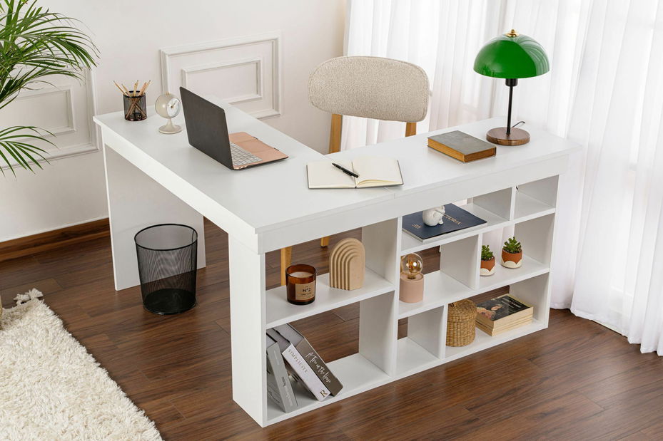 Rohový PC stolek Cete (tmavé dřevo + černá)