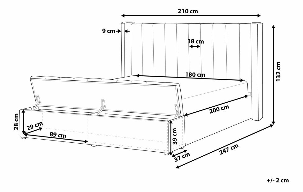 Manželská postel 180 cm NAIROBI (fialová) (s roštem a úl. prostorem)