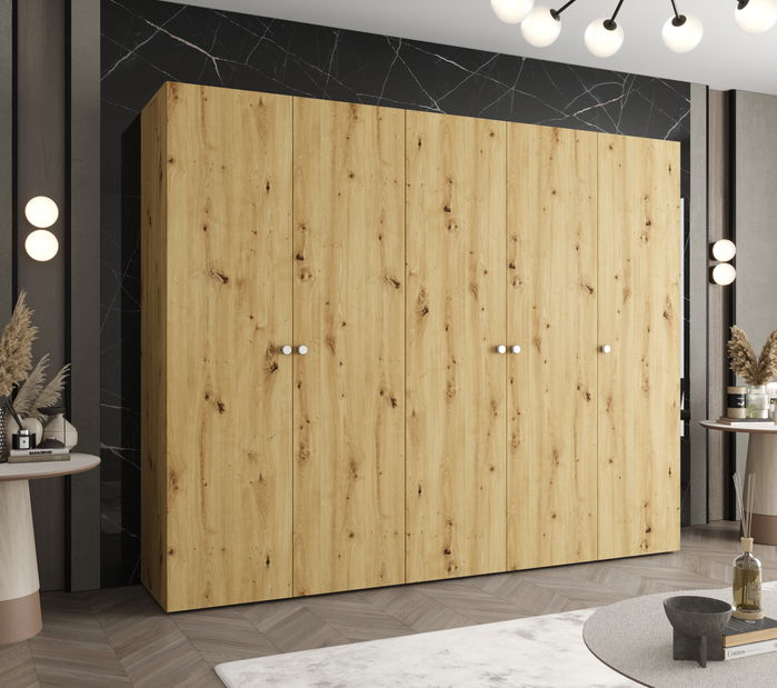 Šatní skříň 250 cm Parna 1 (dub artisan + stříbrná)