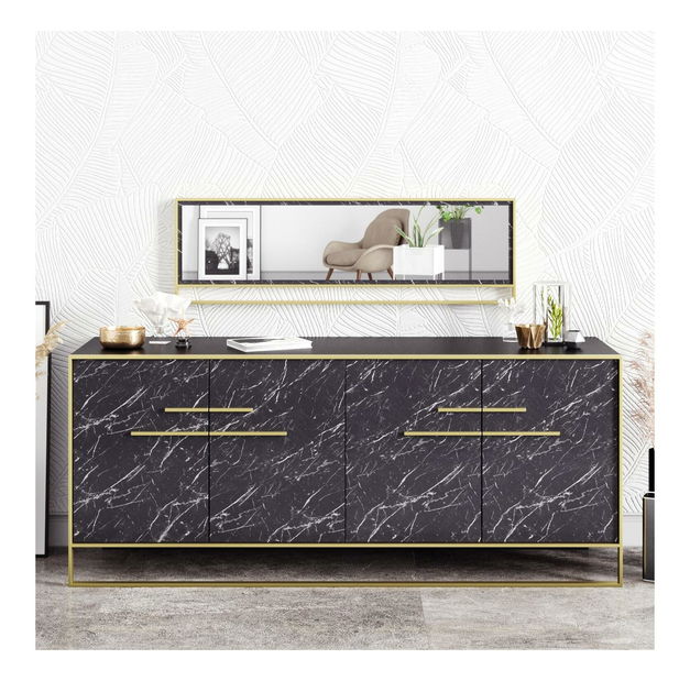 Skříňka Poppy (zlatá + černá) (se zrcadlem)