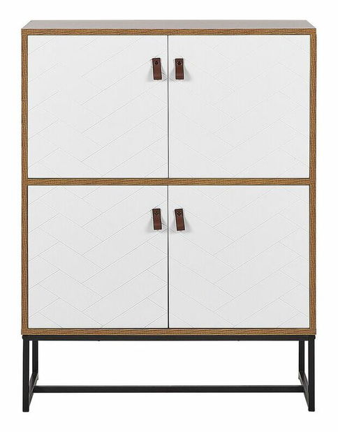 Skříňka NAVVEA (čtyřdveřová) (světlé dřevo + bílá)