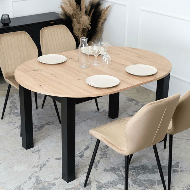 Jídelní set Hungaro (dub artisan + černá + béžová) (pro 4 osoby)