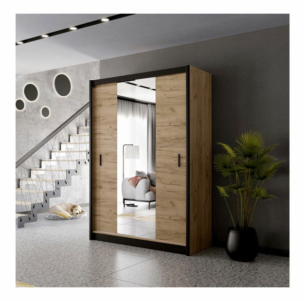 Šatní skříň CRAST (černá + dub CRAST)