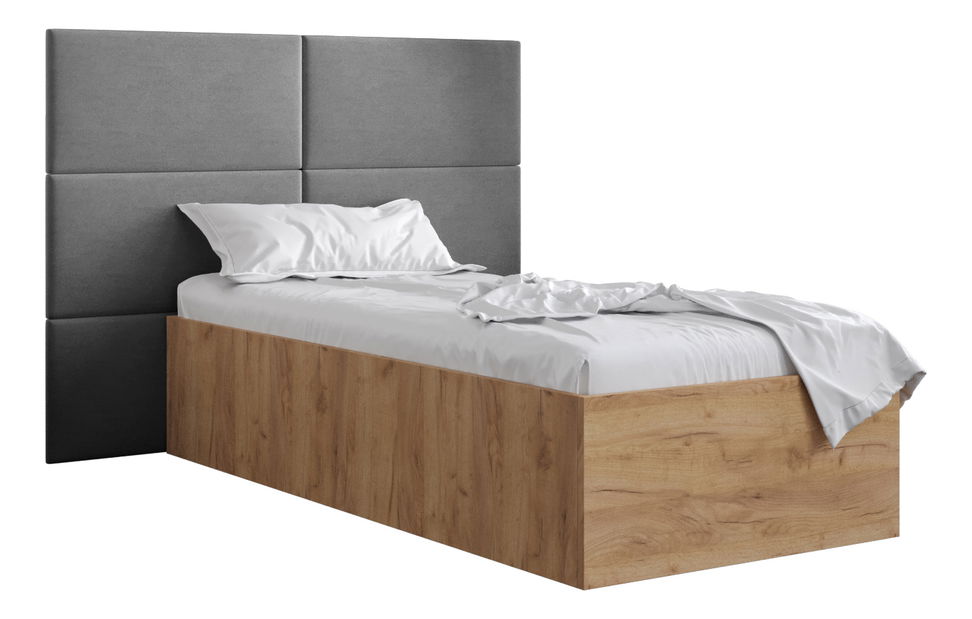 Jednolůžková postel s čalouněným čelem 90 cm Brittany 2 (dub craft zlatý + šedá) (s roštem)