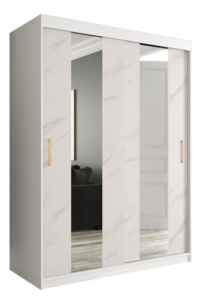 Šatní skříň 150 cm Marbelo P (matná bílá + bílý mramor)