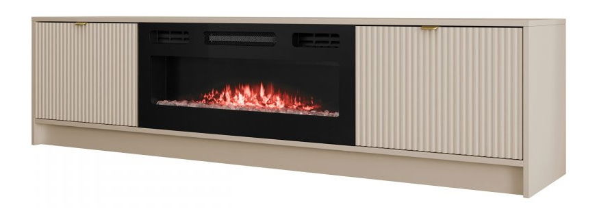 TV skříňka/stolek s elektrickým krbem Rozoma EF (písková béžová)