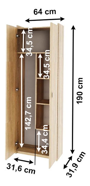 Policová skříň Nariel Typ 6 (dub sonoma)