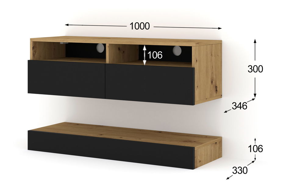 TV stolek/skříňka Dual 100 (dub artisan + černá)