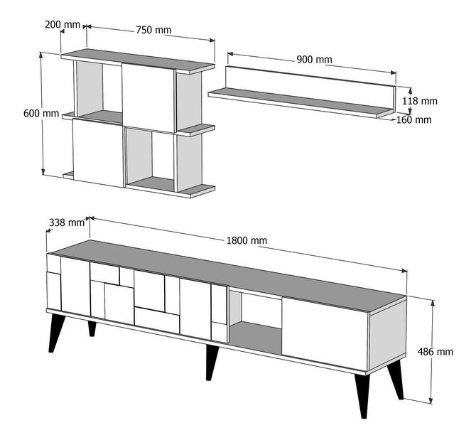 Obývací stěna Madryt (bílá + ořech)