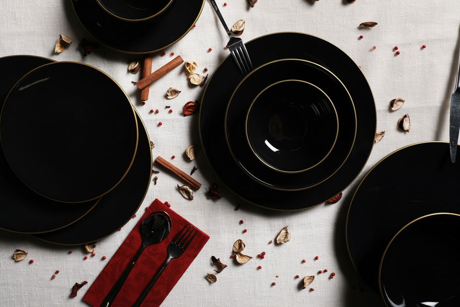 Jídelní souprava (24 ks.) Tyson (černá + zlatá) *výprodej