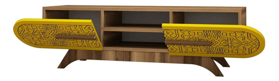 TV stolek/skříňka Mekebu 3 (ořech + žlutá)