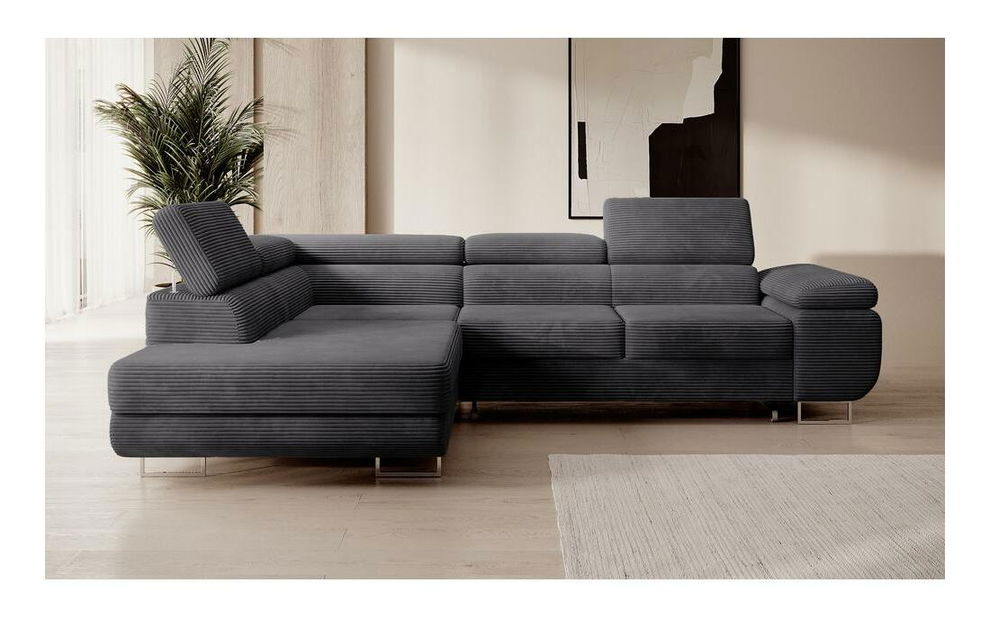 Rohová sedací souprava Stiletto (L) (tmavě šedá + stříbrná)