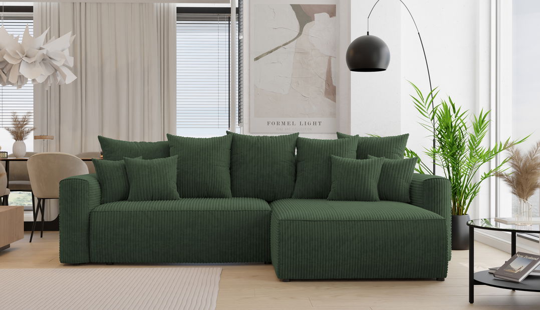 Rohová sedačka Baria (P) (tmavě zelená)