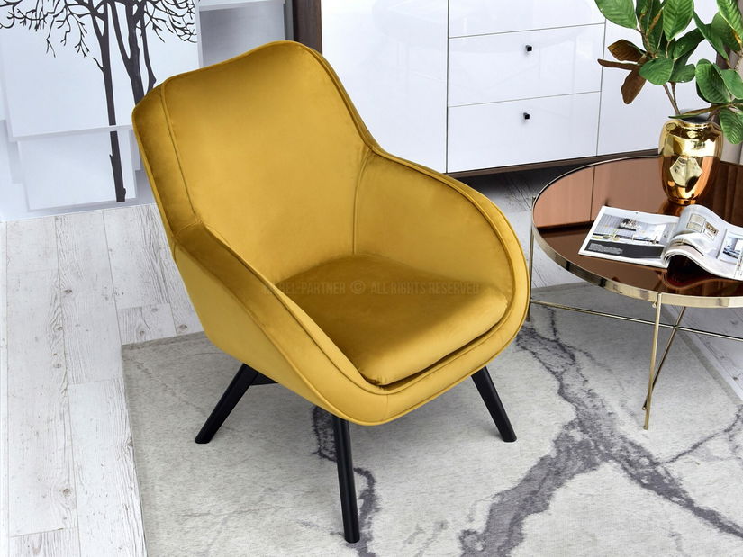 Designové křeslo Merch (zlatá + dub)