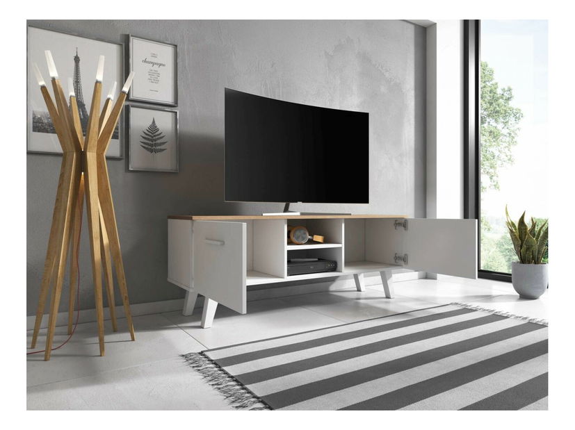 TV stolek/skříňka Neal (bílá matno + craft tobaco)