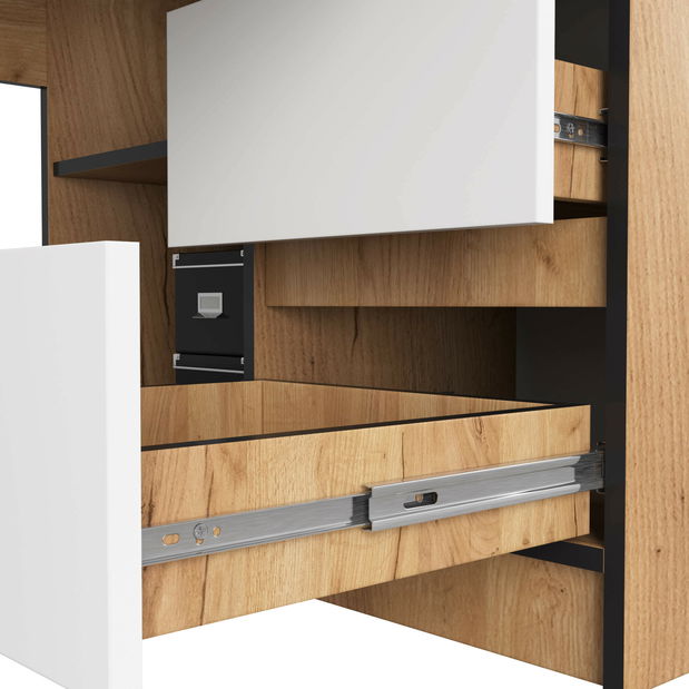 Rohový PC stůl Bienvenida (dub artisan + bílý) (P)