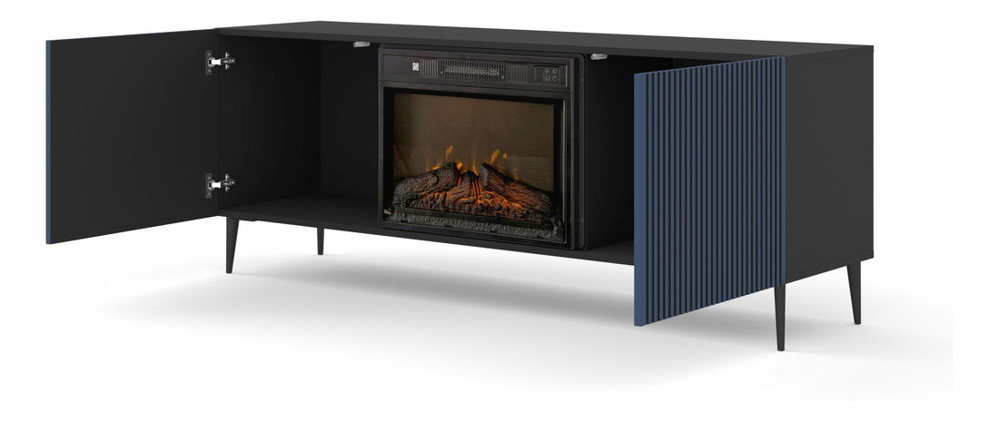 TV skříňka/stolek s elektrickým krbem FPB 2D 170 C Rowanna (černá + tmavě modrá)